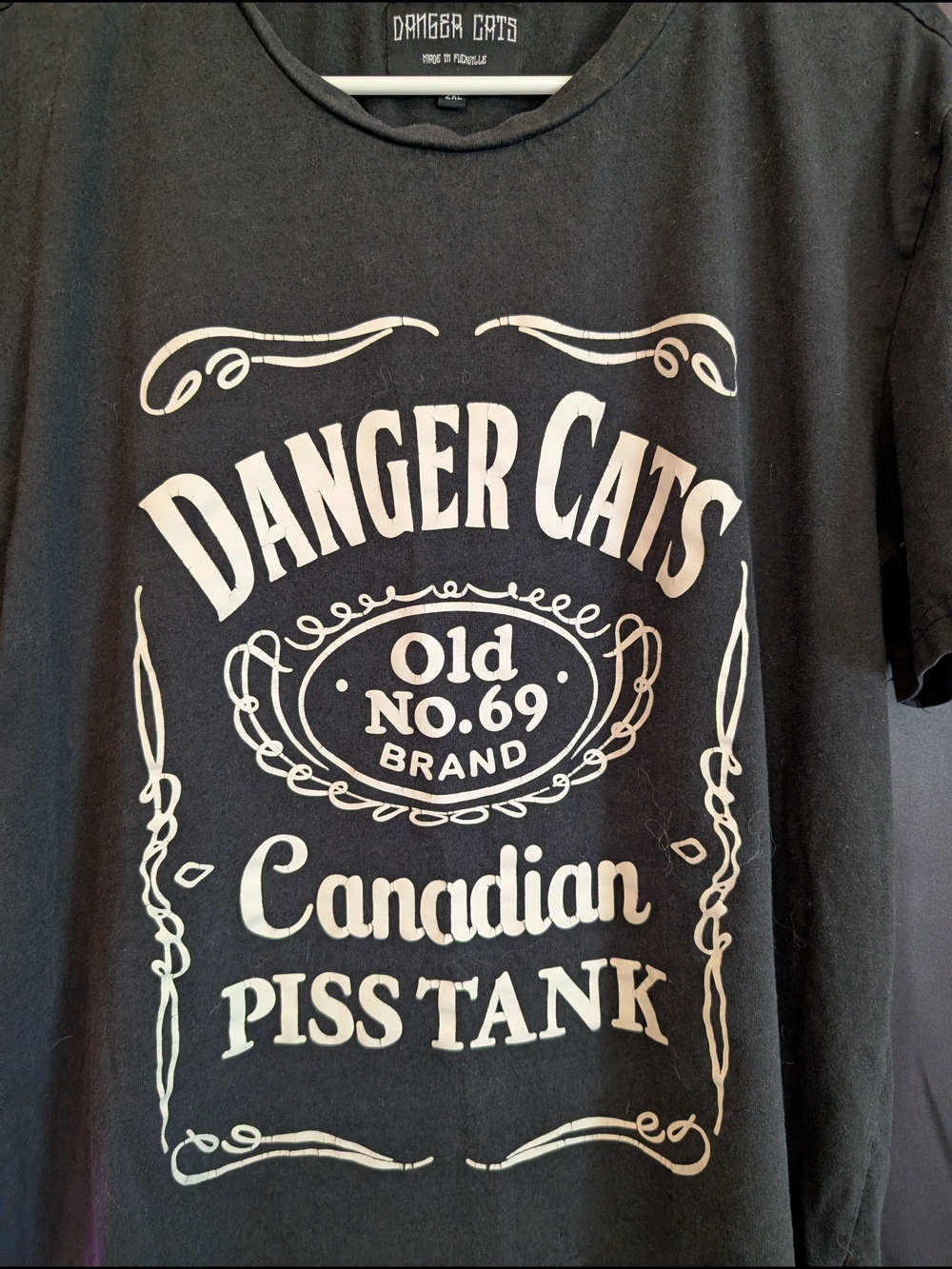 Danger Cats Black Graphic Short Sleeve Tee Men's 2XL. Fits Small - Picture 2 of 8